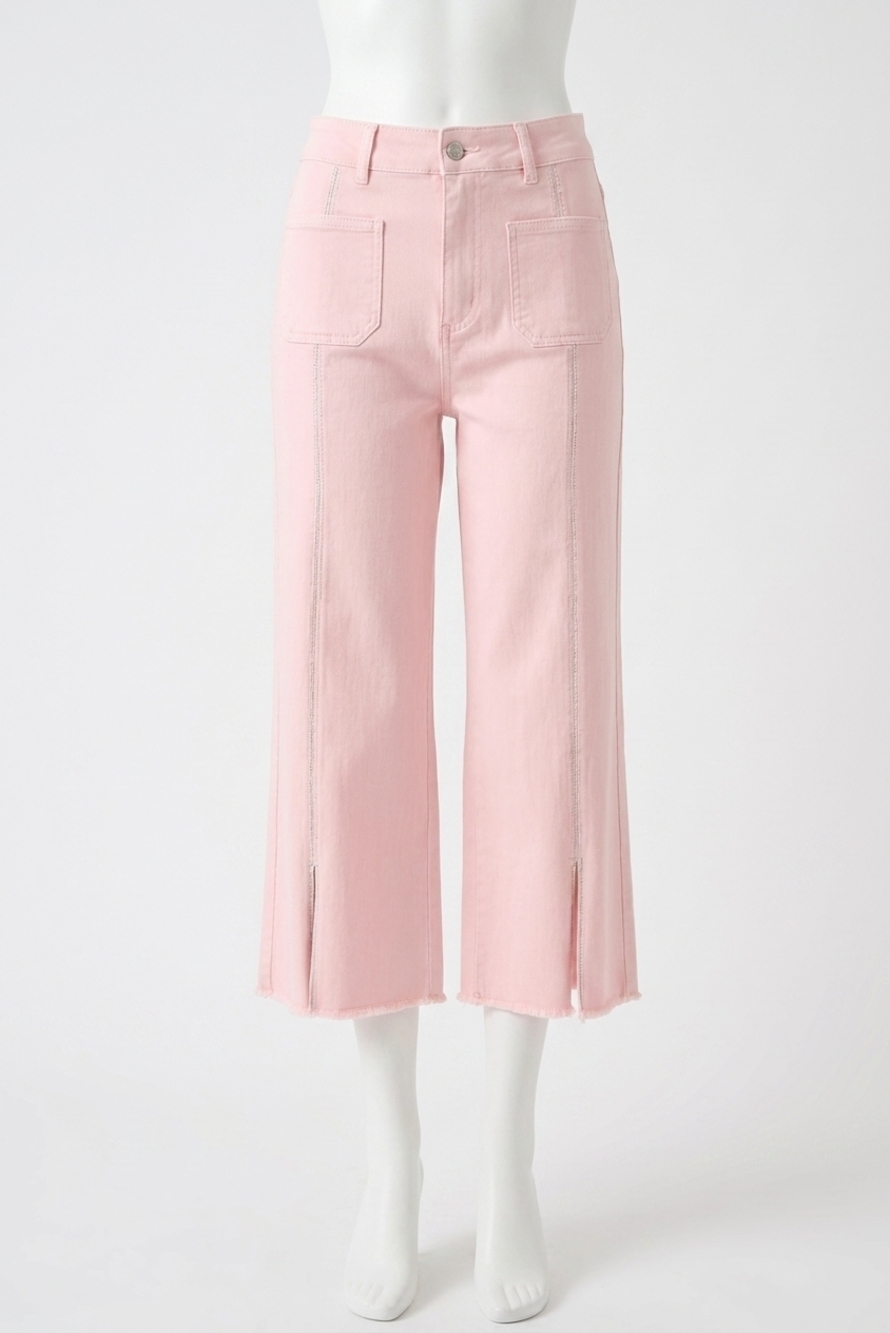 NEW JOSEPH RIBKOFF embellished front seam jeans in petal pink
